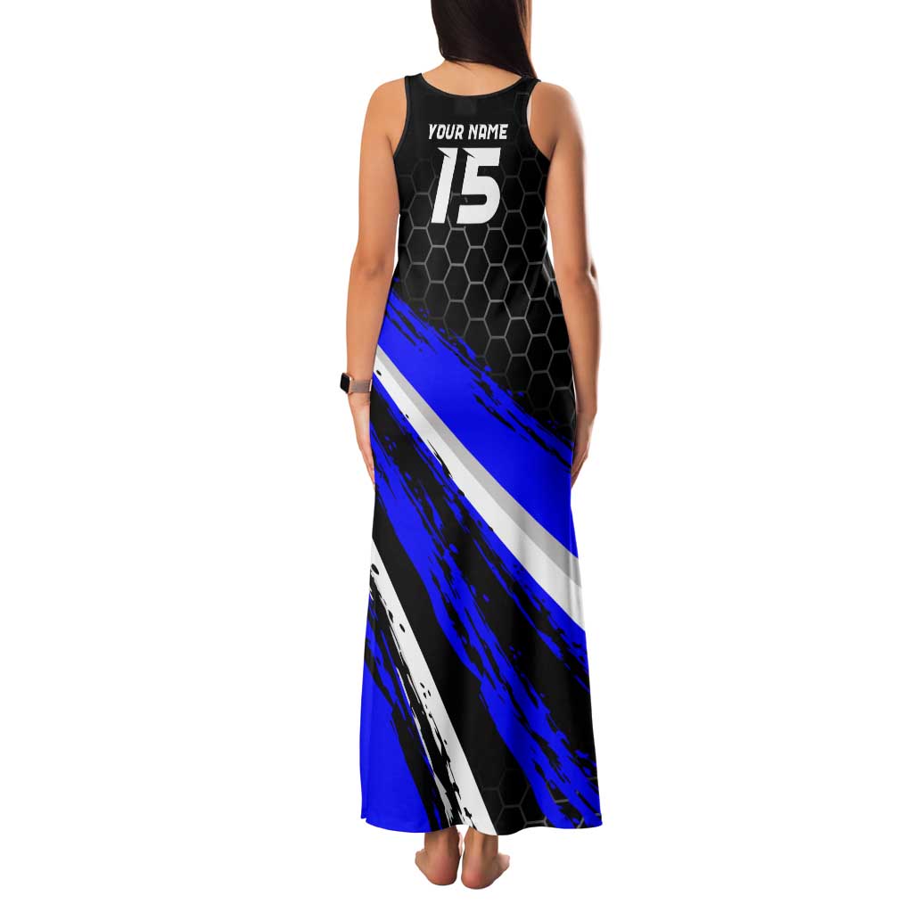 Custom Blue Motocross Family Matching Tank Maxi Dress and Hawaiian Shirt with Dirt Bike Rider Graphic Design on Honeycomb Pattern - Wonder Print Shop