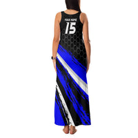 Custom Blue Motocross Family Matching Tank Maxi Dress and Hawaiian Shirt with Dirt Bike Rider Graphic Design on Honeycomb Pattern - Wonder Print Shop