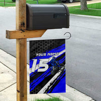 Custom Blue Motocross Garden Flag with Dirt Bike Rider Graphic Design on Honeycomb Pattern - Wonder Print Shop