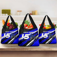 Custom Blue Motocross Grocery Bag with Dirt Bike Rider Graphic Design on Honeycomb Pattern - Wonder Print Shop