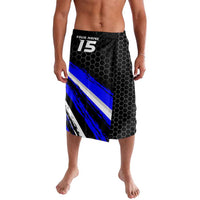 Custom Blue Motocross Lavalava with Dirt Bike Rider Graphic Design on Honeycomb Pattern - Wonder Print Shop