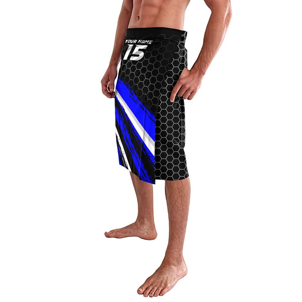 Custom Blue Motocross Lavalava with Dirt Bike Rider Graphic Design on Honeycomb Pattern - Wonder Print Shop