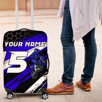 Custom Blue Motocross Luggage Cover with Dirt Bike Rider Graphic Design on Honeycomb Pattern - Wonder Print Shop