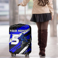 Custom Blue Motocross Luggage Cover with Dirt Bike Rider Graphic Design on Honeycomb Pattern - Wonder Print Shop