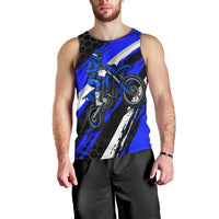 Custom Blue Motocross Men Tank Top with Dirt Bike Rider Graphic Design on Honeycomb Pattern - Wonder Print Shop