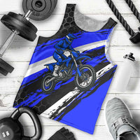 Custom Blue Motocross Men Tank Top with Dirt Bike Rider Graphic Design on Honeycomb Pattern - Wonder Print Shop