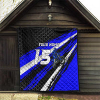 Custom Blue Motocross Quilt with Dirt Bike Rider Graphic Design on Honeycomb Pattern - Wonder Print Shop