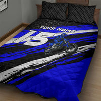 Custom Blue Motocross Quilt Bed Set with Dirt Bike Rider Graphic Design on Honeycomb Pattern - Wonder Print Shop