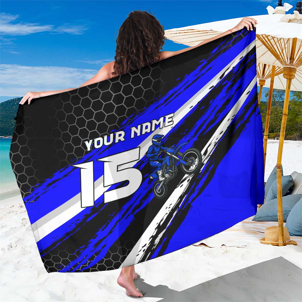 Custom Blue Motocross Sarong with Dirt Bike Rider Graphic Design on Honeycomb Pattern - Wonder Print Shop