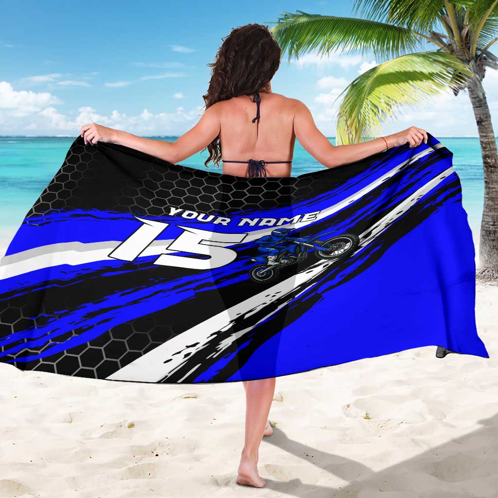 Custom Blue Motocross Sarong with Dirt Bike Rider Graphic Design on Honeycomb Pattern - Wonder Print Shop
