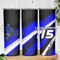 Custom Blue Motocross Skinny Tumbler with Dirt Bike Rider Graphic Design on Honeycomb Pattern - Wonder Print Shop