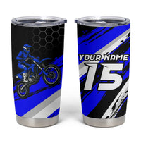 Custom Blue Motocross Tumbler Cup with Dirt Bike Rider Graphic Design on Honeycomb Pattern - Wonder Print Shop