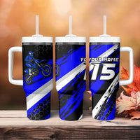 Custom Blue Motocross Tumbler With Handle with Dirt Bike Rider Graphic Design on Honeycomb Pattern - Wonder Print Shop