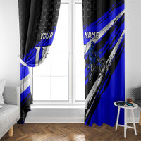 Custom Blue Motocross Window Curtain with Dirt Bike Rider Graphic Design on Honeycomb Pattern - Wonder Print Shop