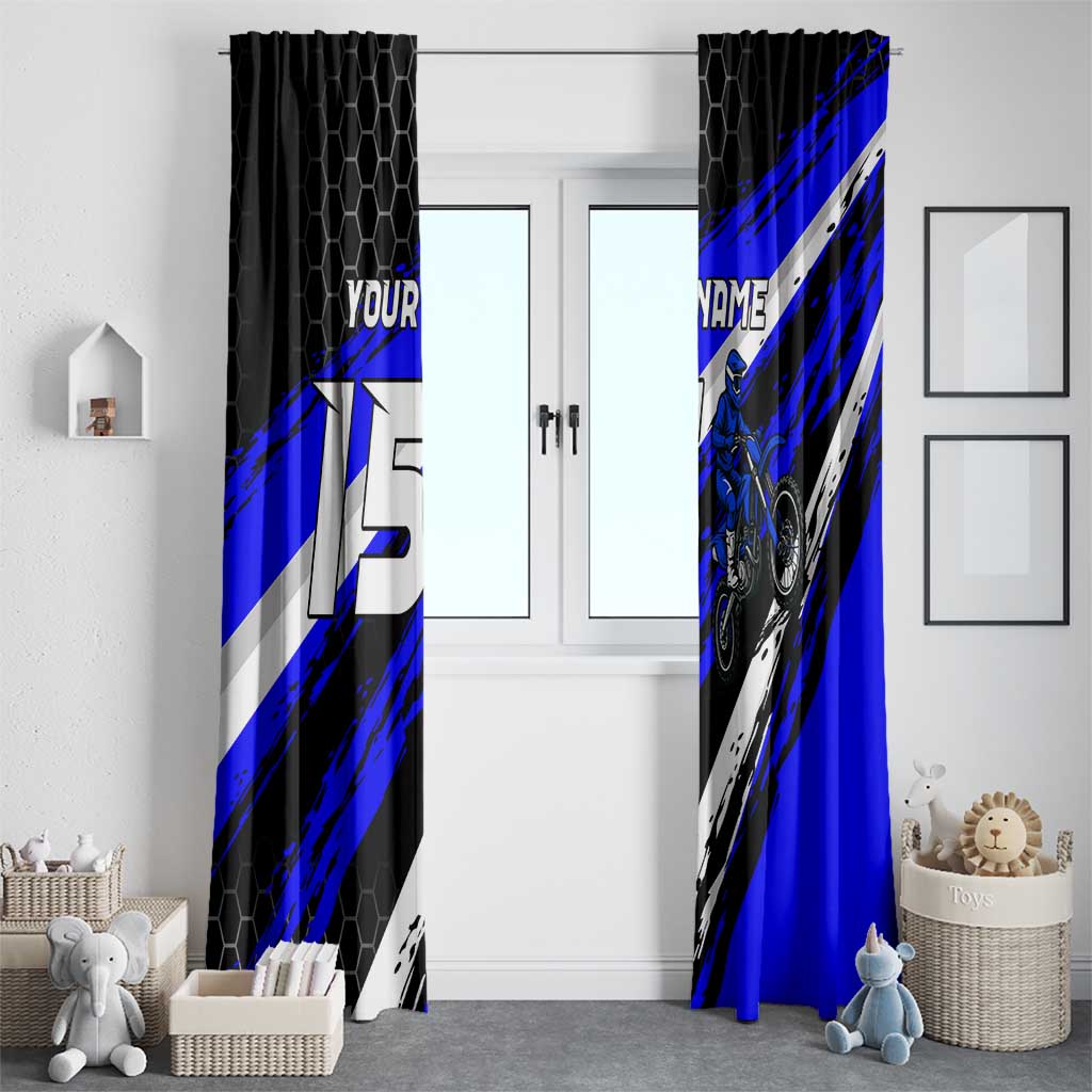 Custom Blue Motocross Window Curtain with Dirt Bike Rider Graphic Design on Honeycomb Pattern - Wonder Print Shop