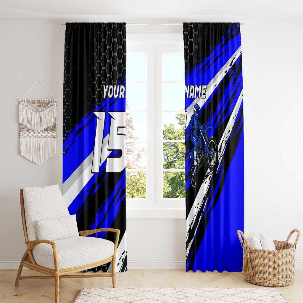Custom Blue Motocross Window Curtain with Dirt Bike Rider Graphic Design on Honeycomb Pattern - Wonder Print Shop