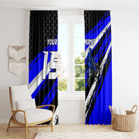 Custom Blue Motocross Window Curtain with Dirt Bike Rider Graphic Design on Honeycomb Pattern - Wonder Print Shop
