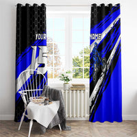 Custom Blue Motocross Window Curtain with Dirt Bike Rider Graphic Design on Honeycomb Pattern - Wonder Print Shop