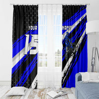 Custom Blue Motocross Window Curtain with Dirt Bike Rider Graphic Design on Honeycomb Pattern - Wonder Print Shop