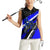 Custom Blue Motocross Women Sleeveless Polo Shirt with Dirt Bike Rider Graphic Design on Honeycomb Pattern - Wonder Print Shop
