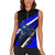 Custom Blue Motocross Women Sleeveless Polo Shirt with Dirt Bike Rider Graphic Design on Honeycomb Pattern - Wonder Print Shop