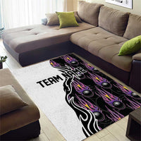 Custom Bowling Team Graphic Area Rug with Flaming Ball Design in Black White and Purple Flame Pattern - Wonder Print Shop