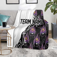 Custom Bowling Team Graphic Blanket with Flaming Ball Design in Black White and Purple Flame Pattern - Wonder Print Shop