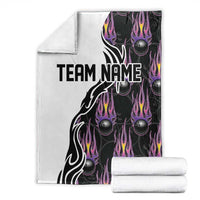 Custom Bowling Team Graphic Blanket with Flaming Ball Design in Black White and Purple Flame Pattern - Wonder Print Shop