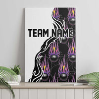 Custom Bowling Team Graphic Canvas Wall Art with Flaming Ball Design in Black White and Purple Flame Pattern - Wonder Print Shop