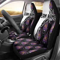 Custom Bowling Team Graphic Car Seat Cover with Flaming Ball Design in Black White and Purple Flame Pattern - Wonder Print Shop