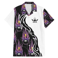 Custom Bowling Team Graphic Family Matching Mermaid Dress and Hawaiian Shirt with Flaming Ball Design in Black White and Purple Flame Pattern - Wonder Print Shop