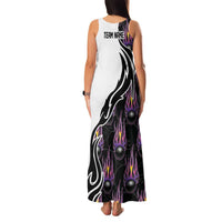 Custom Bowling Team Graphic Family Matching Tank Maxi Dress and Hawaiian Shirt with Flaming Ball Design in Black White and Purple Flame Pattern - Wonder Print Shop