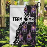Custom Bowling Team Graphic Garden Flag with Flaming Ball Design in Black White and Purple Flame Pattern - Wonder Print Shop