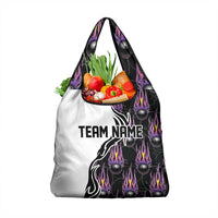 Custom Bowling Team Graphic Grocery Bag with Flaming Ball Design in Black White and Purple Flame Pattern - Wonder Print Shop