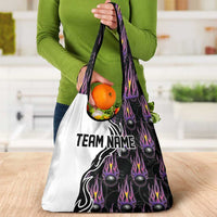 Custom Bowling Team Graphic Grocery Bag with Flaming Ball Design in Black White and Purple Flame Pattern - Wonder Print Shop