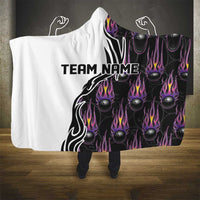 Custom Bowling Team Graphic Hooded Blanket with Flaming Ball Design in Black White and Purple Flame Pattern - Wonder Print Shop