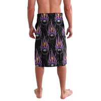 Custom Bowling Team Graphic Lavalava with Flaming Ball Design in Black White and Purple Flame Pattern - Wonder Print Shop