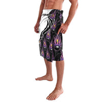 Custom Bowling Team Graphic Lavalava with Flaming Ball Design in Black White and Purple Flame Pattern - Wonder Print Shop