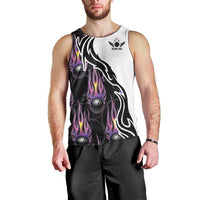 Custom Bowling Team Graphic Men Tank Top with Flaming Ball Design in Black White and Purple Flame Pattern - Wonder Print Shop