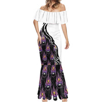 Custom Bowling Team Graphic Mermaid Dress with Flaming Ball Design in Black White and Purple Flame Pattern - Wonder Print Shop