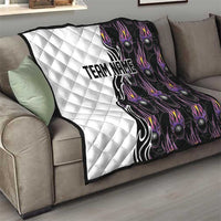 Custom Bowling Team Graphic Quilt with Flaming Ball Design in Black White and Purple Flame Pattern - Wonder Print Shop