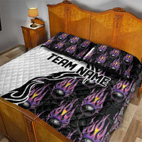 Custom Bowling Team Graphic Quilt Bed Set with Flaming Ball Design in Black White and Purple Flame Pattern - Wonder Print Shop
