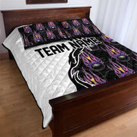Custom Bowling Team Graphic Quilt Bed Set with Flaming Ball Design in Black White and Purple Flame Pattern - Wonder Print Shop