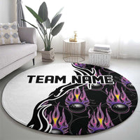 Custom Bowling Team Graphic Round Carpet with Flaming Ball Design in Black White and Purple Flame Pattern - Wonder Print Shop