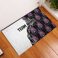 Custom Bowling Team Graphic Rubber Doormat with Flaming Ball Design in Black White and Purple Flame Pattern - Wonder Print Shop