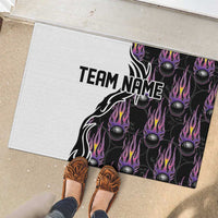 Custom Bowling Team Graphic Rubber Doormat with Flaming Ball Design in Black White and Purple Flame Pattern - Wonder Print Shop