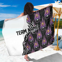Custom Bowling Team Graphic Sarong with Flaming Ball Design in Black White and Purple Flame Pattern - Wonder Print Shop