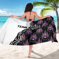 Custom Bowling Team Graphic Sarong with Flaming Ball Design in Black White and Purple Flame Pattern - Wonder Print Shop