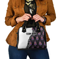 Custom Bowling Team Graphic Shoulder Handbag with Flaming Ball Design in Black White and Purple Flame Pattern - Wonder Print Shop