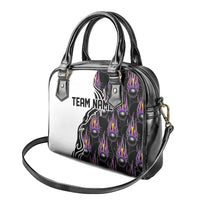 Custom Bowling Team Graphic Shoulder Handbag with Flaming Ball Design in Black White and Purple Flame Pattern - Wonder Print Shop